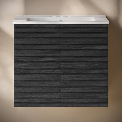 Cascade 24" Wall-Mounted Bathroom Vanity in Black Oak with 3-Hole Centerset Sink Top