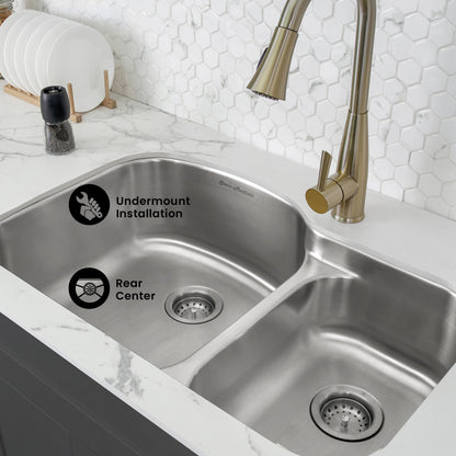 Toulouse 32 x 21 Stainless Steel, Dual Basin, Undermount Kitchen Sink