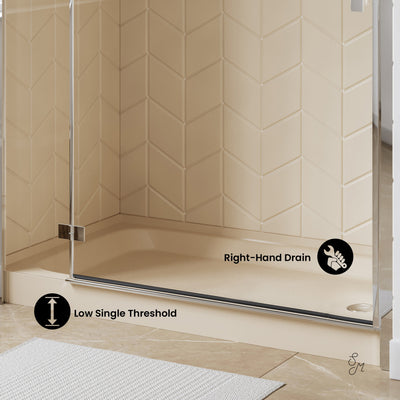 Voltaire 60" x 36" Single-Threshold, Right-Hand Drain, Shower Base in Biscuit