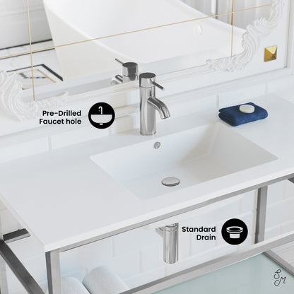 Pierre 36" Open Shelf Chrome Frame Wall-Mounted Bathroom Vanity with Sink Top