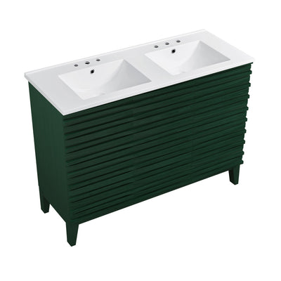 Cascade 48" Freestanding Bathroom Vanity in Green Oak with 3-Hole Widespread Double Basin Sink Top