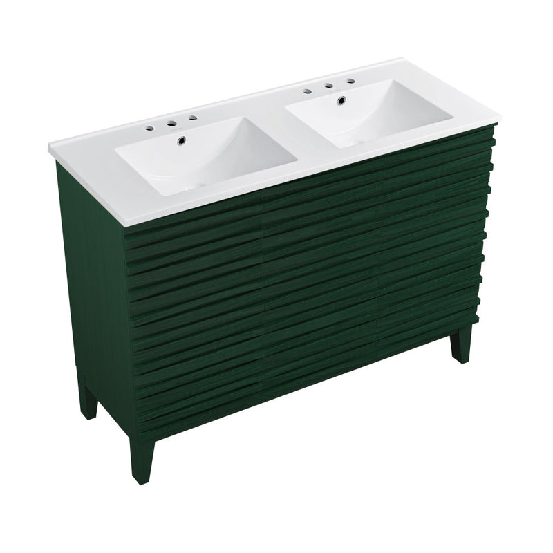 Cascade 48" Freestanding Bathroom Vanity in Green Oak with 3-Hole Widespread Double Basin Sink Top