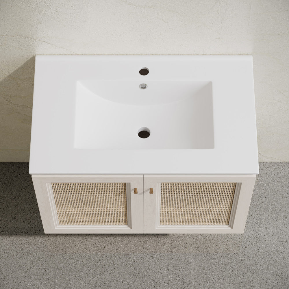 Classe 30" Wall-Mounted Bathroom Vanity in White Oak with Single Faucet Hole Vanity Top
