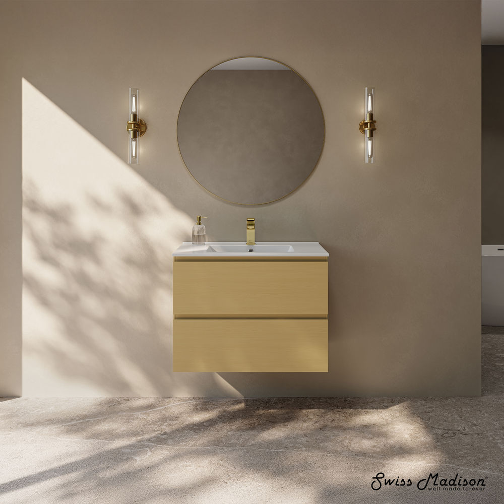 Liberte 30" Wall-Mounted Bathroom Vanity in Natural Oak with Sink Top