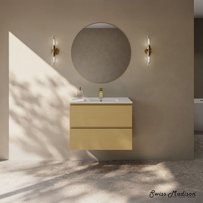 Liberte 30" Wall-Mounted Bathroom Vanity in Natural Oak with Sink Top