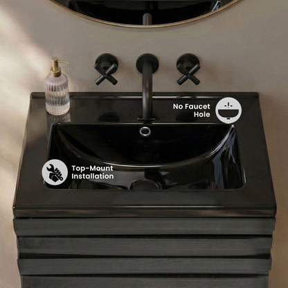 18" Zero Hole Vanity Sink Top in Glossy Black