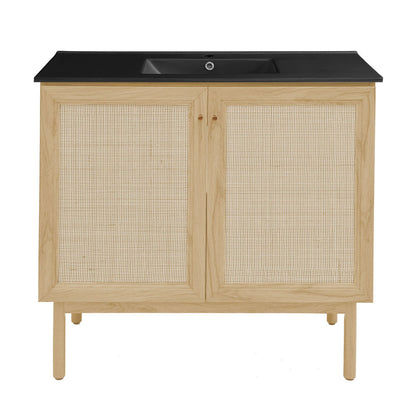 Classe 36" Freestanding Bathroom Vanity in Natural Oak with Black Sink Top