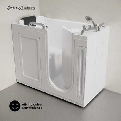 Auvergne 53" x 27" ADA Right Drain Walk-in Soaking Bathtub in Glossy White, Faucet Set, Drain, Grab Bars, Pillow Included