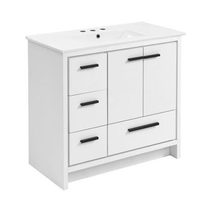 Virage 36 in. White Bathroom Vanity With White, 3-Hole Ceramic Sink Top