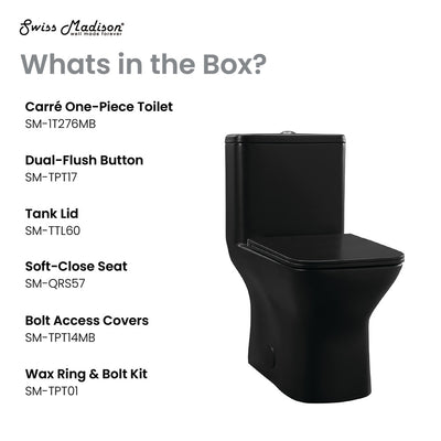 Carre One Piece Square Toilet Dual Flush 1.1/1.6 gpf with 10" Rough-In, Matte Black