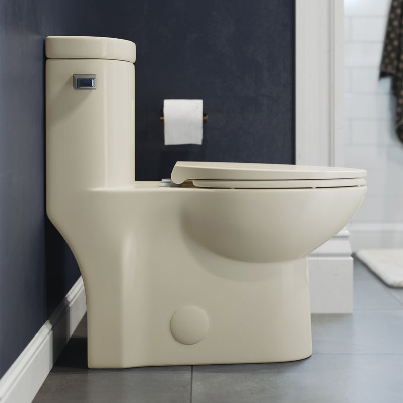 Sublime One-Piece Elongated Left Side Flush Handle Toilet in Bisque 1.28 gpf