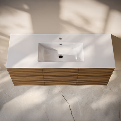 Cascade 48" Wall-Mounted Bathroom Vanity in Brown Oak with Sink Top