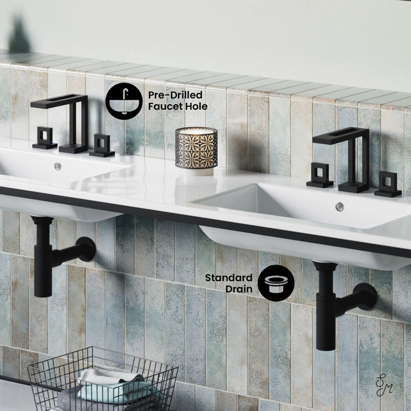 Pierre 72 Double, Freestanding, Open Shelf, Matte Black Metal Frame Bathroom Vanity