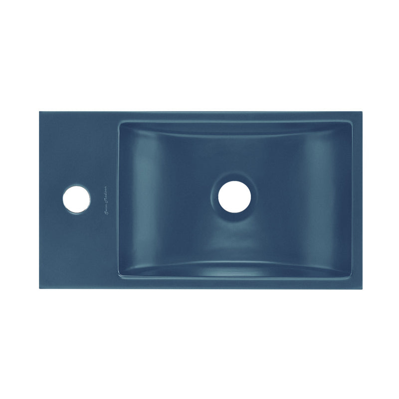 Lisse 16" Concrete Rectangle Wall-Mounted Sink with Left Side Faucet Mount in Matte Royal Blue