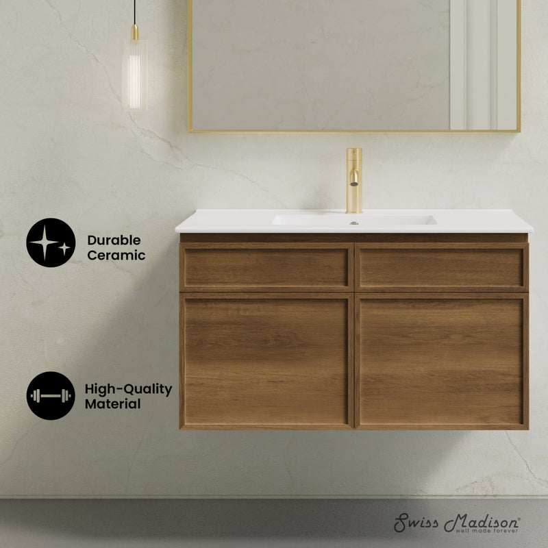 St. Tropez 36" Wall-Mounted Bathroom Vanity in Brown Oak with Sink Top