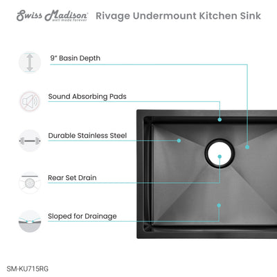 Rivage 23 x 18 Stainless Steel, Single Basin, Undermount Kitchen Sink, Black