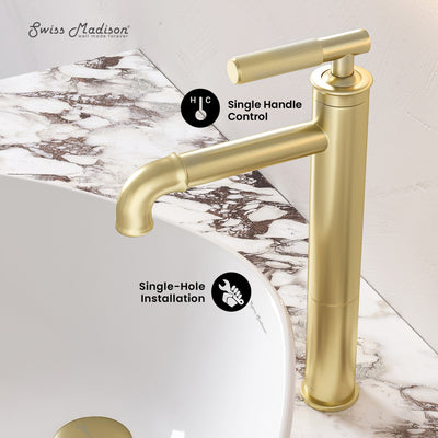 Avallon Single Hole, Single-Handle Sleek, High Arc Bathroom Faucet in Brushed Gold
