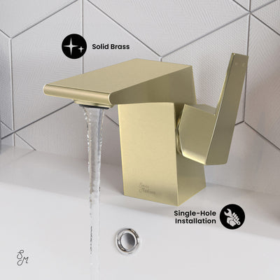 Carre Single Hole, Single-Handle, Bathroom Faucet in Brushed Gold