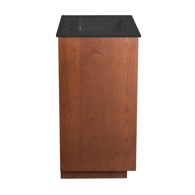 Daxton 24" Freestanding Bathroom Vanity in Brown Oak with Black 3-Hole Centerset Sink Top