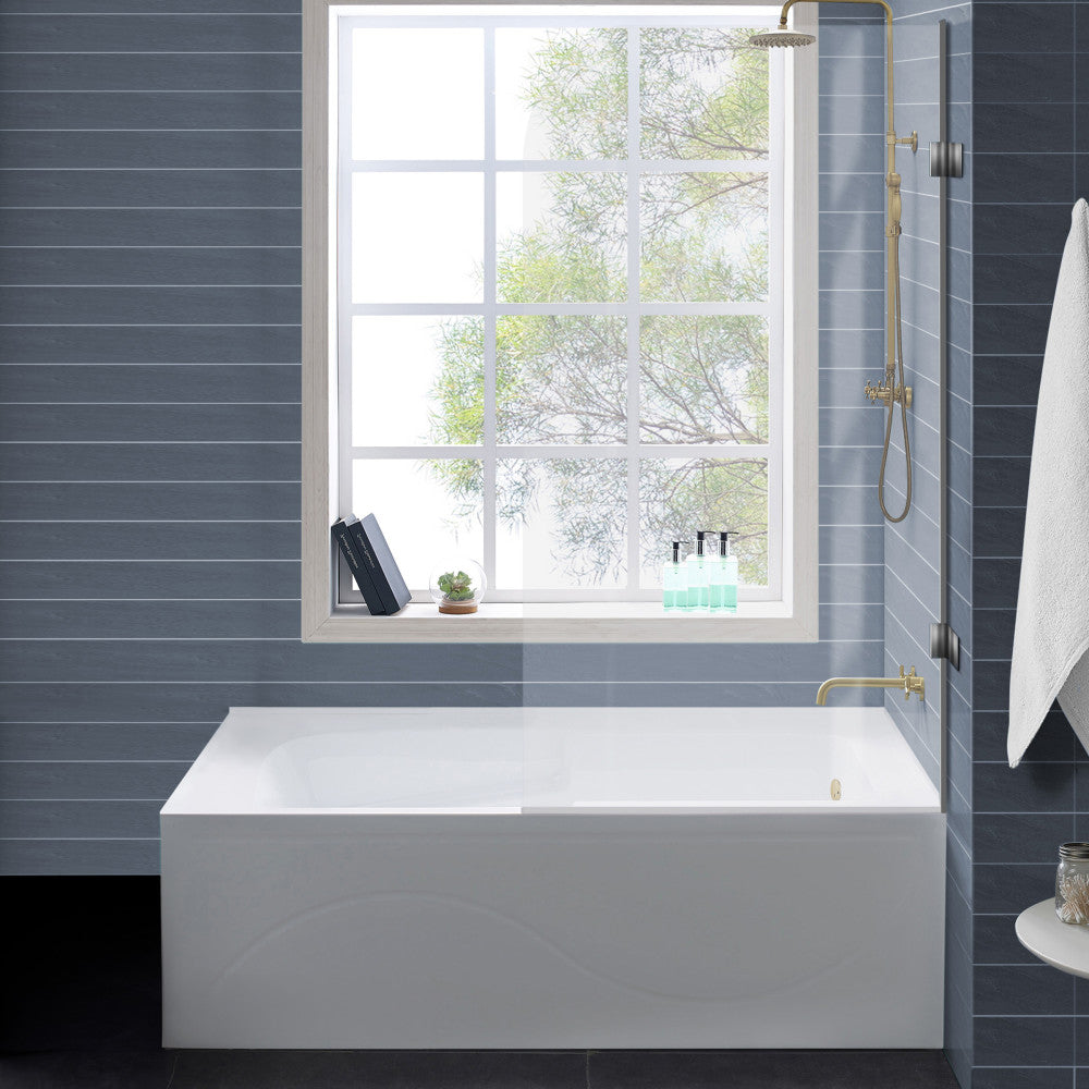 Ivy 54 x 30 Right Drain Soaking Alcove Corner Apron Bathtub in Glossy White