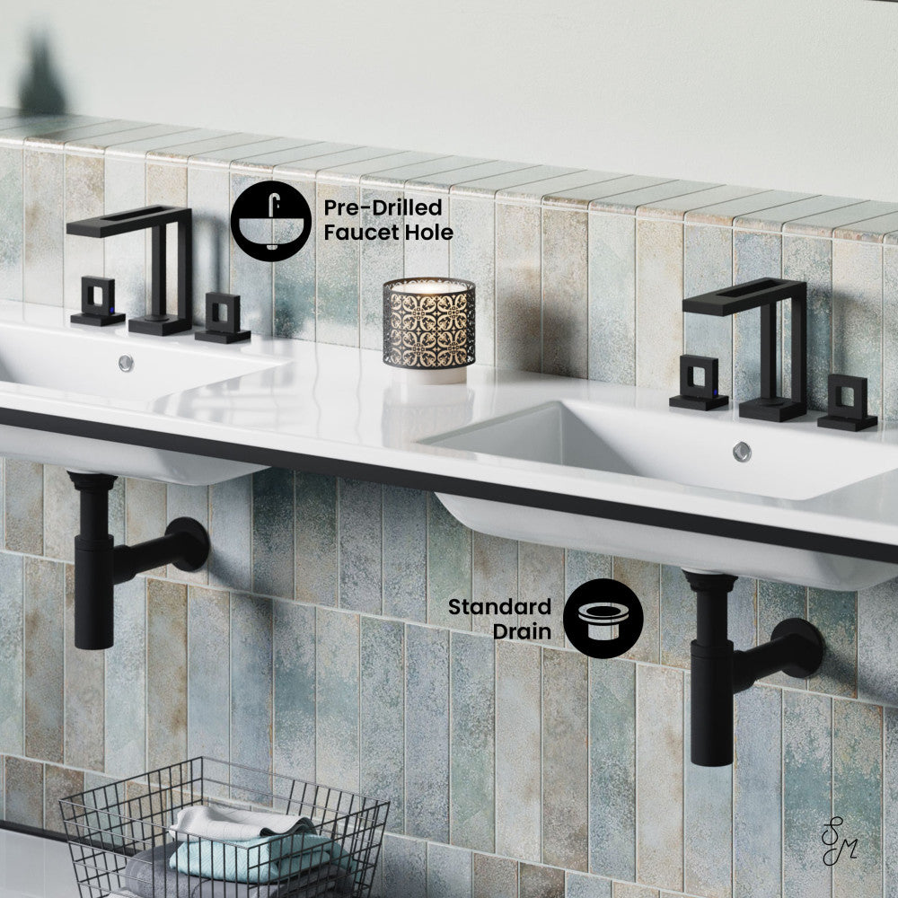 Pierre 72 Double, Freestanding, Open Shelf, Matte Black Metal Frame Bathroom Vanity