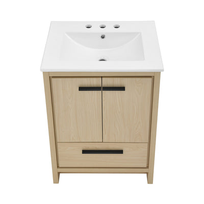 Virage 24 in. Brown Oak Bathroom Vanity With White, 3-Hole Ceramic Sink Top