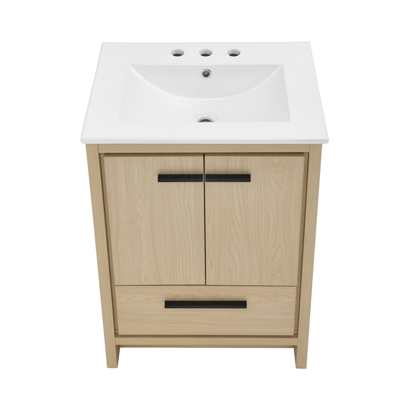 Virage 24 in. Brown Oak Bathroom Vanity With White, 3-Hole Ceramic Sink Top