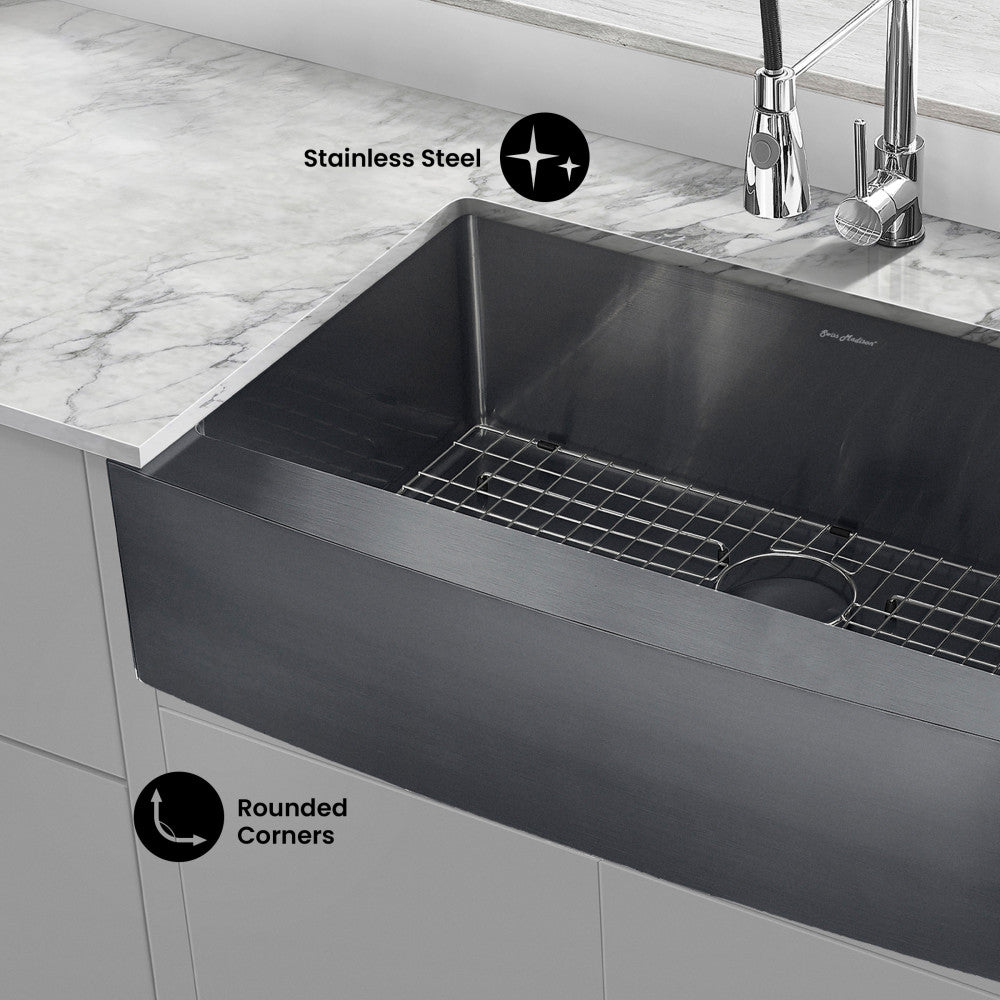 Rivage 33 x 21 Stainless Steel, Single Basin, Farmhouse Kitchen Sink with Apron in Black