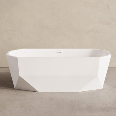 Brusque 67" Diamond Shaped Soaking Freestanding Bathtub in Glossy White, Drain Included
