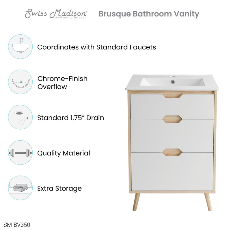 Brusque 24" Bathroom Vanity in White Oak