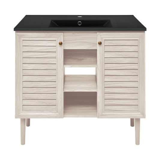 Bron 36" Freestanding Bathroom Vanity in White Oak with Black Sink Top