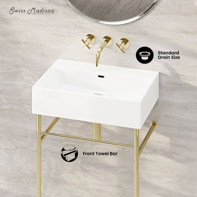 Claire 24" Rectangle Zero Hole Console Sink with Glossy Gold Legs