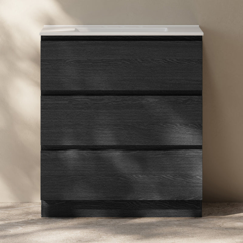 Liberte 30" Freestanding Bathroom Vanity in Black Oak with 3-Hole Widespread Sink Top