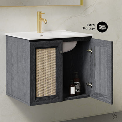 Classe 24" Wall-Mounted Bathroom Vanity in Black Oak with Single Faucet Hole Vanity Top