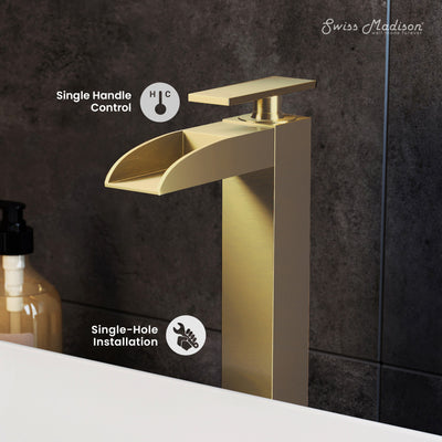 Concorde Single Hole, Single-Handle, High Arc Waterfall, Bathroom Faucet in Brushed Gold