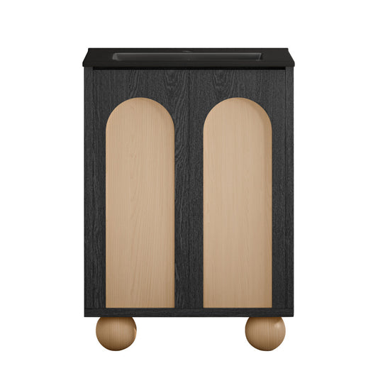 Plaisir II 24" Freestanding Bathroom Vanity in Black Oak with Black Sink Top