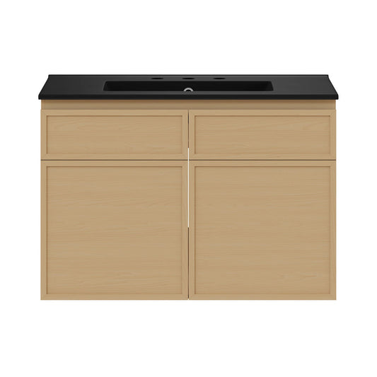 St. Tropez 30" Wall-Mounted Bathroom Vanity in Natural Oak with Black 3-Hole Widespread Sink Top