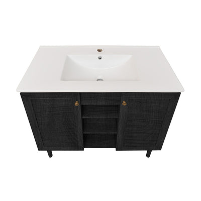 Bron 36" Freestanding Bathroom Vanity in Black Oak with Sink Top