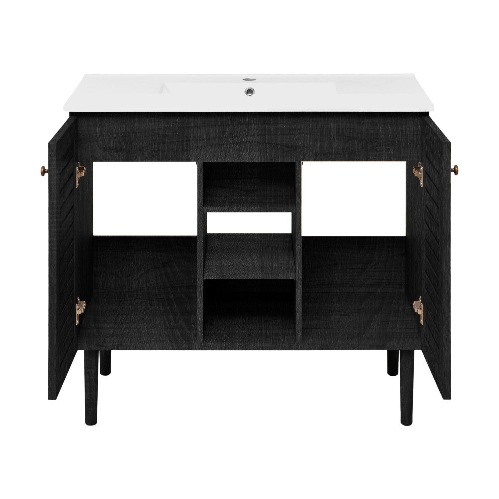 Bron 36" Freestanding Bathroom Vanity in Black Oak with Sink Top
