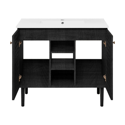 Bron 36" Freestanding Bathroom Vanity in Black Oak with Sink Top