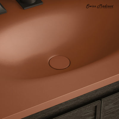 Lisse Concrete Bathroom Sink Non-Overflow Pop Up Drain in Matte Terracotta