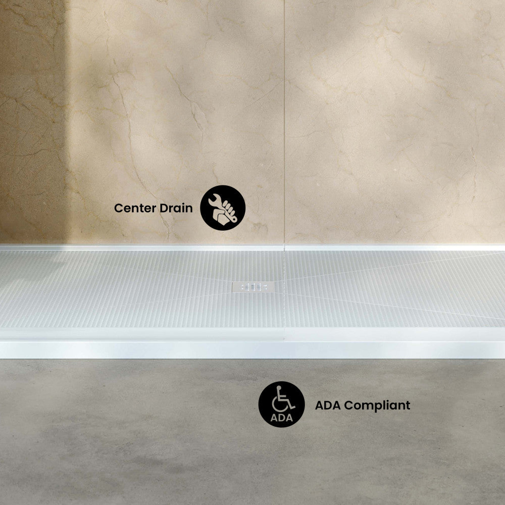 Alliance 64 x 36 ADA Shower Pan Base with Center Drain in Glossy White