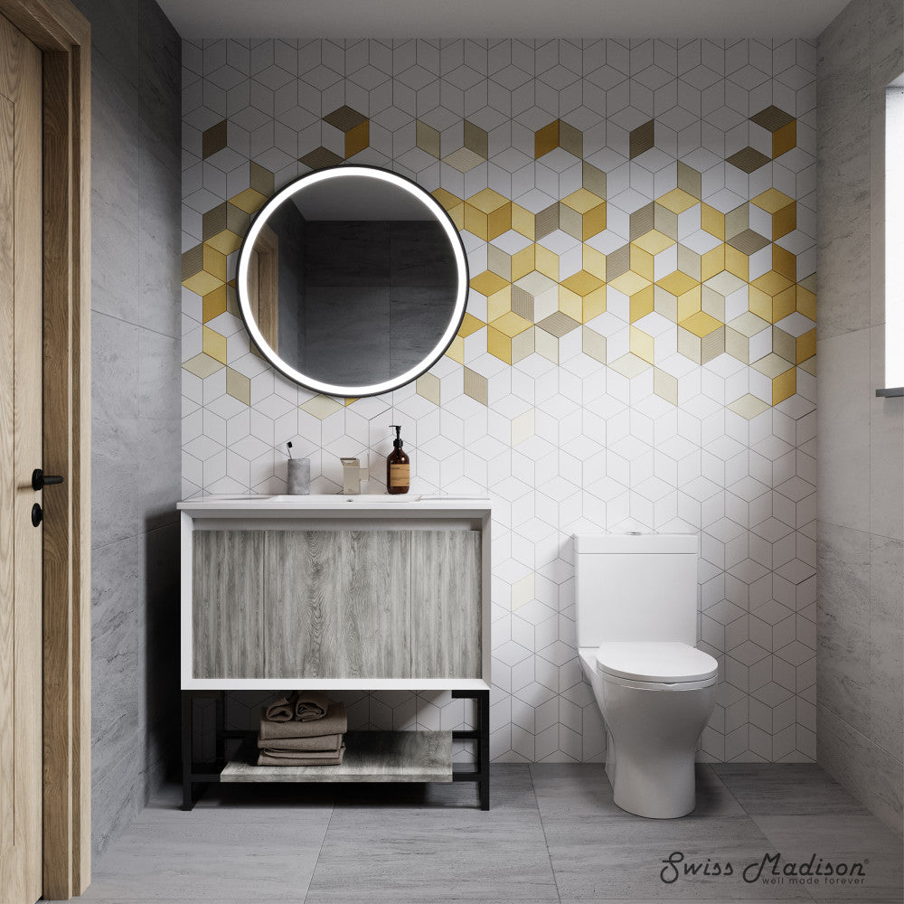 Marseille 36" Freestanding Bathroom Vanity in Gray Oak with Sink Top