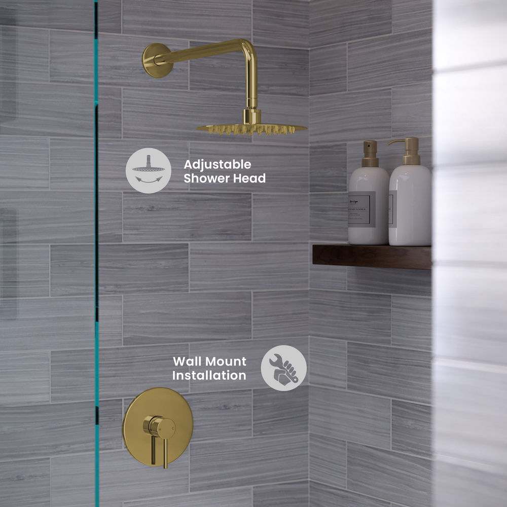 Ivy Single-Handle 1 Spray 8" Wall Mounted Fixed Shower Head in Brushed Gold (Valve Included)