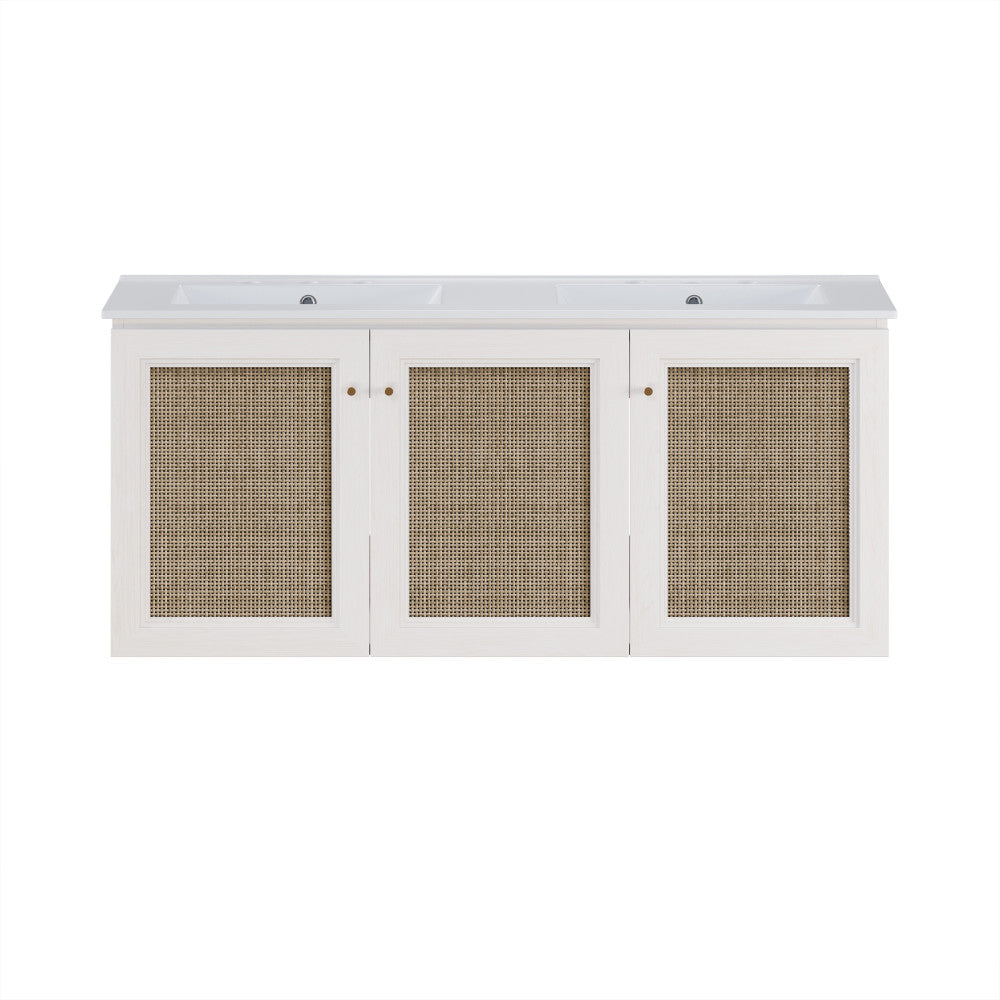 Classe 48" Wall-Mounted Bathroom Vanity in White Oak with Double Basin 3-Hole Centerset Faucet Holes Vanity Top