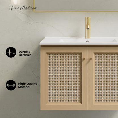Classe 30" Wall-Mounted Bathroom Vanity in Natural Oak with Single Faucet Hole Vanity Top