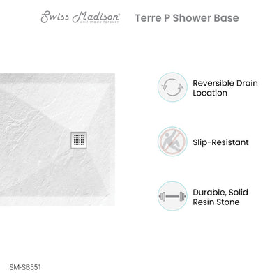 Terre P Series 36" x 36" Reversible Drain Shower Base