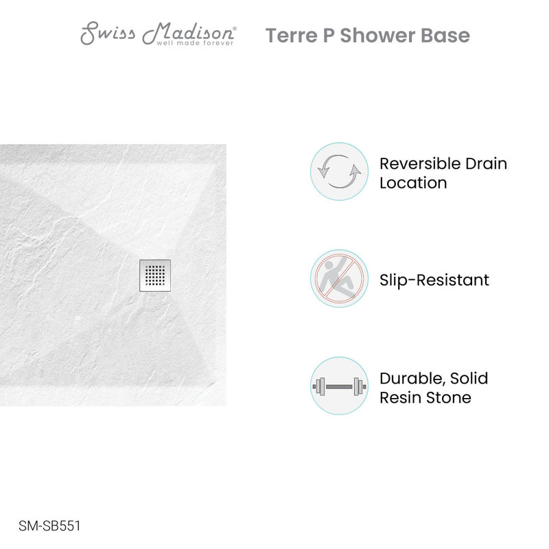 Terre P Series 36" x 36" Reversible Drain Shower Base