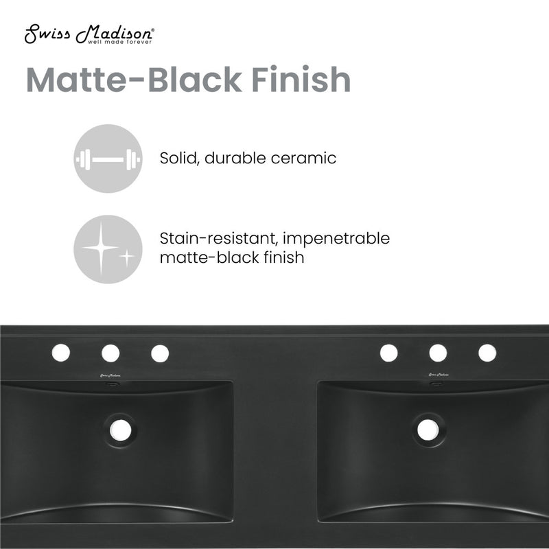 48" 3-Hole Widespread Double Basin Vanity Sink Top in Matte Black