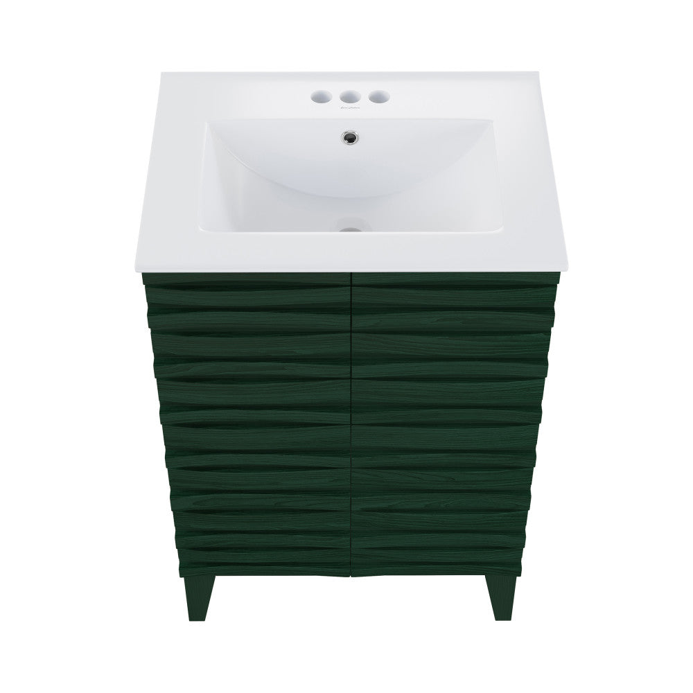Cascade 24" Freestanding Bathroom Vanity in Green Oak with 3-Hole Centerset Sink Top